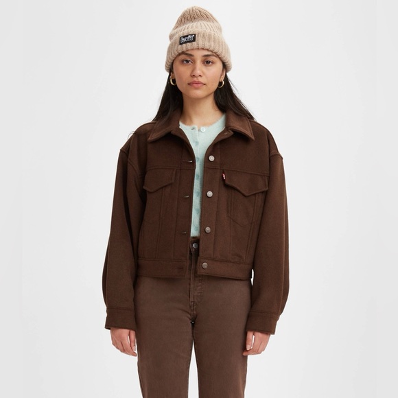 Levi's® Premium WOOL BABY BUBBLE OVERSIZED brown TRUCKER JACKET size M - Picture 1 of 6
